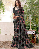 Vishal Prints Black Printed Georgette Saree With Fancy Border