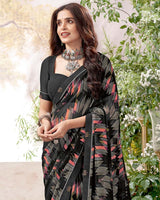 Vishal Prints Black Printed Georgette Saree With Fancy Border