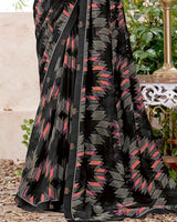Vishal Prints Black Printed Georgette Saree With Fancy Border