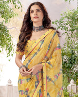 Vishal Prints Light Mustard Printed Georgette Saree With Fancy Border