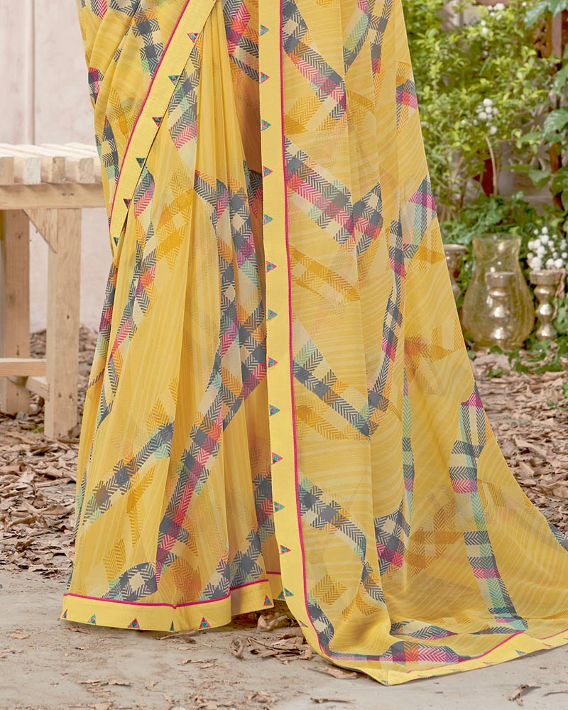 Vishal Prints Light Mustard Printed Georgette Saree With Fancy Border