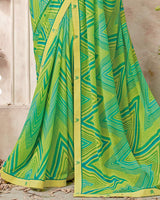 Vishal Prints Aqua Green Printed Georgette Saree With Fancy Border