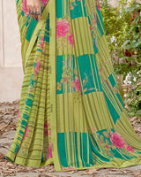Vishal Prints Light Mehandi Green Printed Georgette Saree With Fancy Border