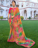 Vishal Prints Peachy Pink Digital Printed Georgette Saree With Fancy Border