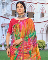 Vishal Prints Peachy Pink Digital Printed Georgette Saree With Fancy Border