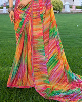 Vishal Prints Peachy Pink Digital Printed Georgette Saree With Fancy Border