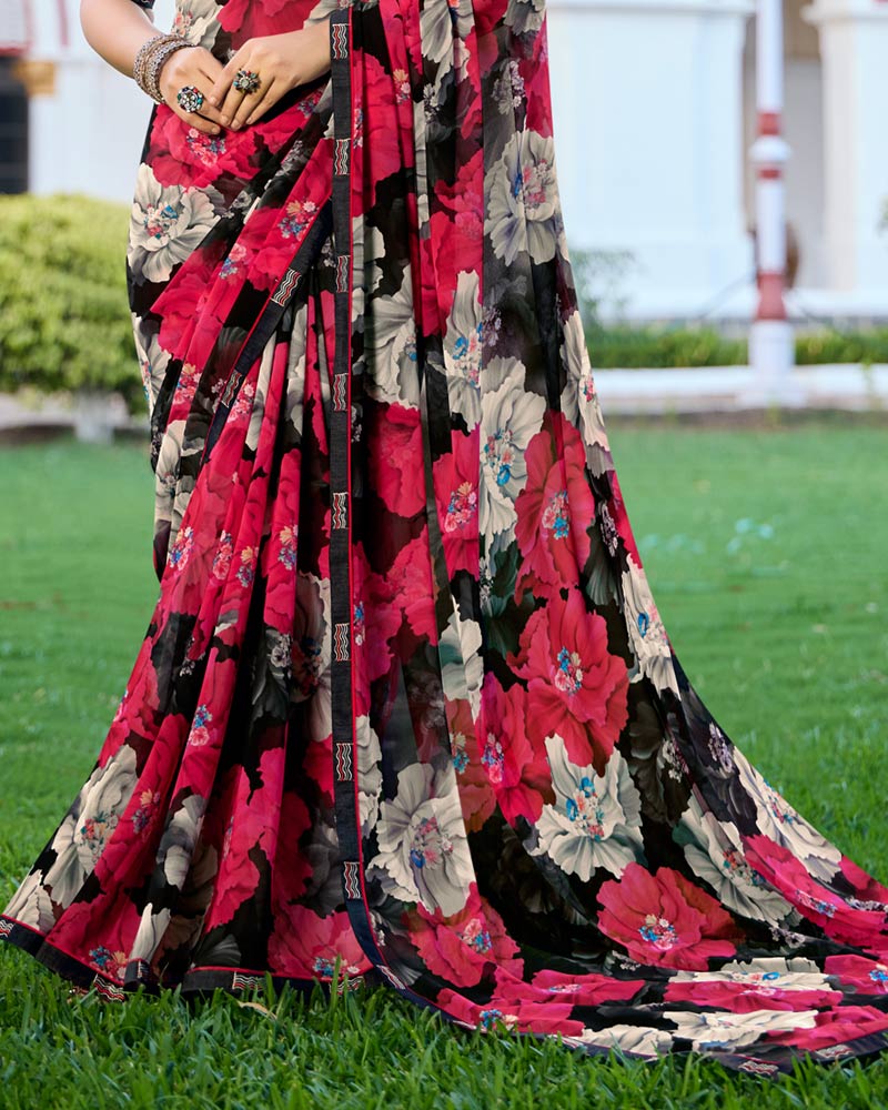 Vishal Prints Black Digital Printed Georgette Saree With Fancy Border