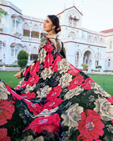 Vishal Prints Black Digital Printed Georgette Saree With Fancy Border