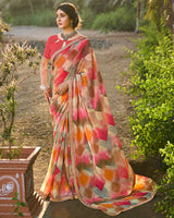 Vishal Prints Dusty Pink Digital Printed Georgette Saree With Fancy Border