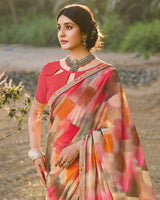 Vishal Prints Dusty Pink Digital Printed Georgette Saree With Fancy Border