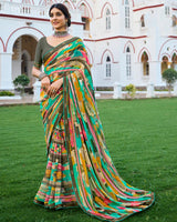 Vishal Prints Teal Green Digital Printed Georgette Saree With Fancy Border