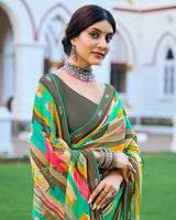 Vishal Prints Teal Green Digital Printed Georgette Saree With Fancy Border