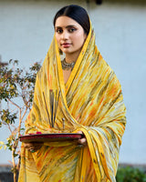 Vishal Prints Yellow Ochre Digital Printed Georgette Saree With Fancy Border