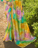 Vishal Prints Fern Green Digital Printed Georgette Saree With Fancy Border