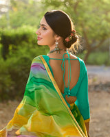 Vishal Prints Fern Green Digital Printed Georgette Saree With Fancy Border