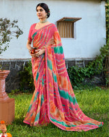 Vishal Prints Mandy Pink Digital Printed Georgette Saree With Fancy Border