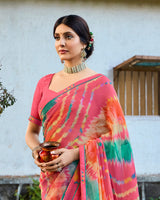 Vishal Prints Mandy Pink Digital Printed Georgette Saree With Fancy Border