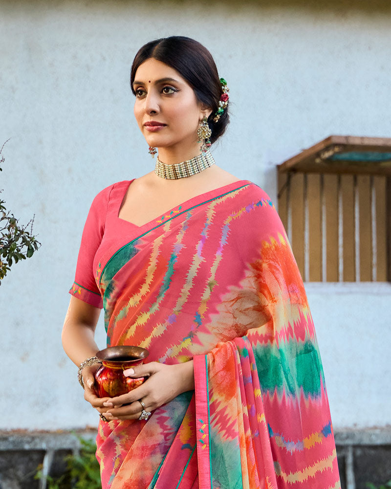 Vishal Prints Mandy Pink Digital Printed Georgette Saree With Fancy Border