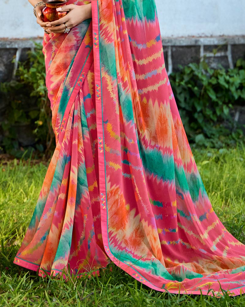 Vishal Prints Mandy Pink Digital Printed Georgette Saree With Fancy Border