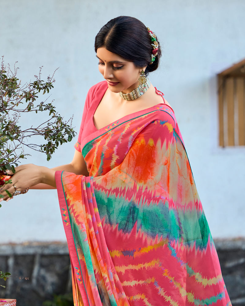 Vishal Prints Mandy Pink Digital Printed Georgette Saree With Fancy Border