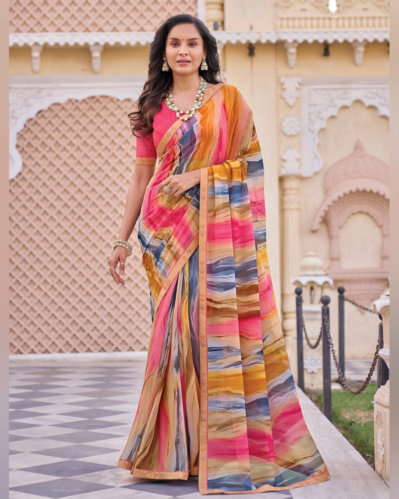 Vishal Prints Multicolor Digital Print Georgette Saree With Fancy Embroidery Border