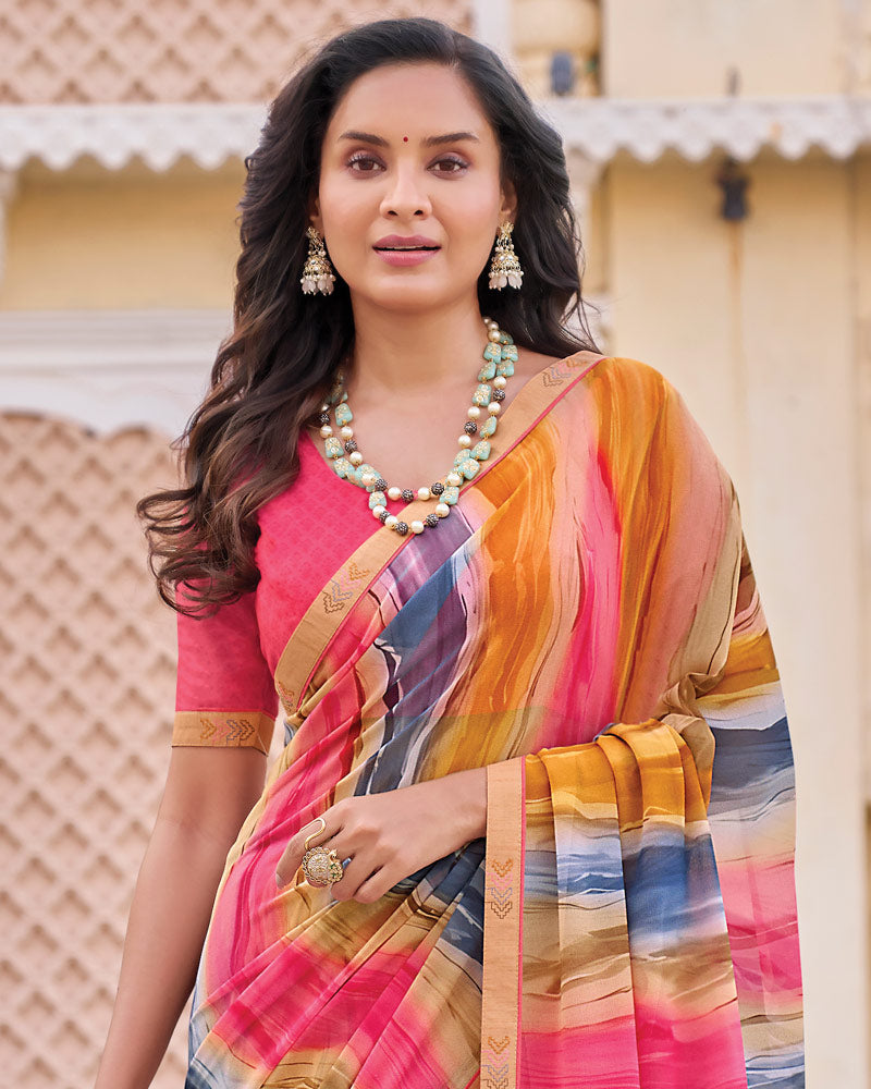Vishal Prints Multicolor Digital Print Georgette Saree With Fancy Embroidery Border