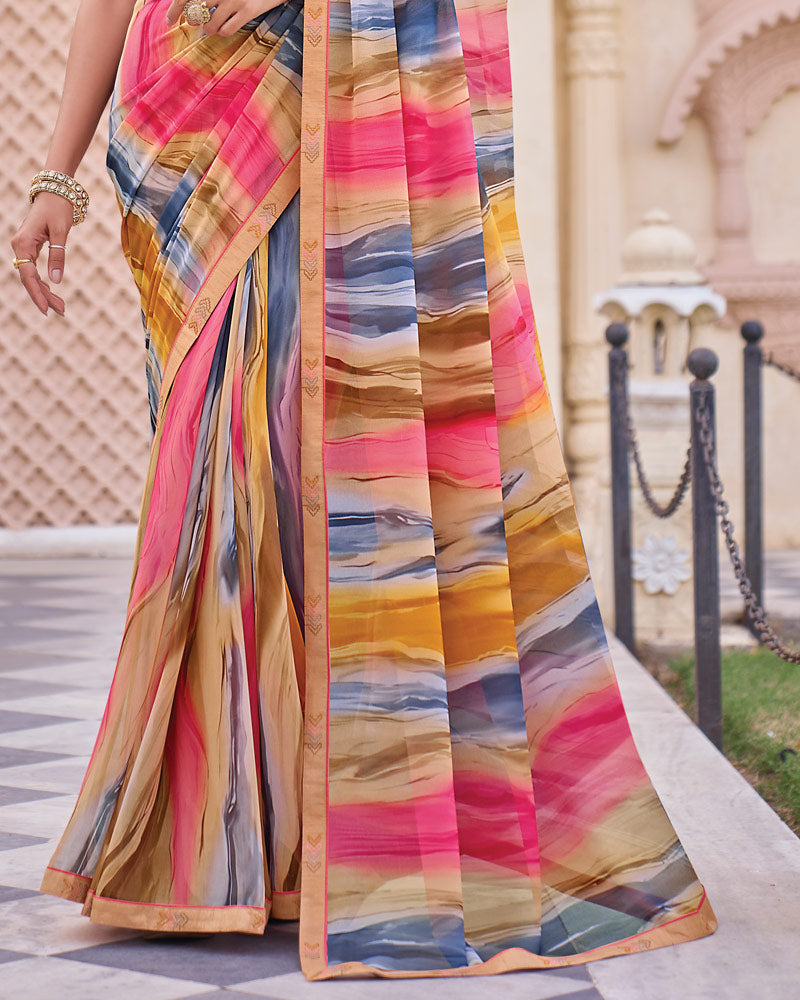 Vishal Prints Multicolor Digital Print Georgette Saree With Fancy Embroidery Border
