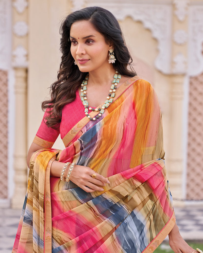 Vishal Prints Multicolor Digital Print Georgette Saree With Fancy Embroidery Border