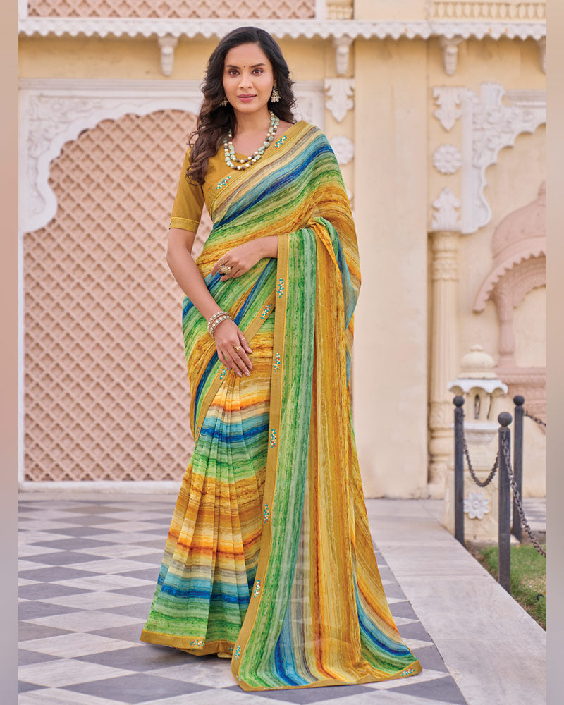 Vishal Prints Multicolor Digital Print Georgette Saree With Fancy Embroidery Border