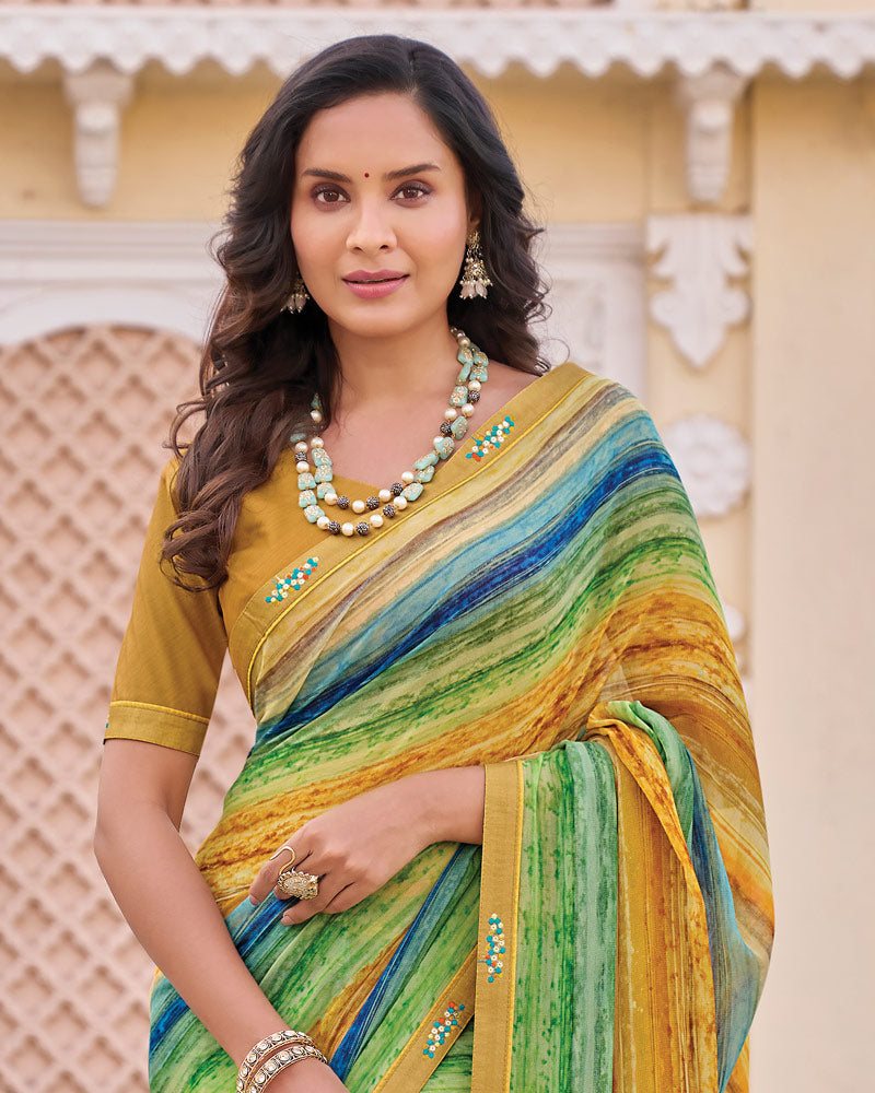 Vishal Prints Multicolor Digital Print Georgette Saree With Fancy Embroidery Border