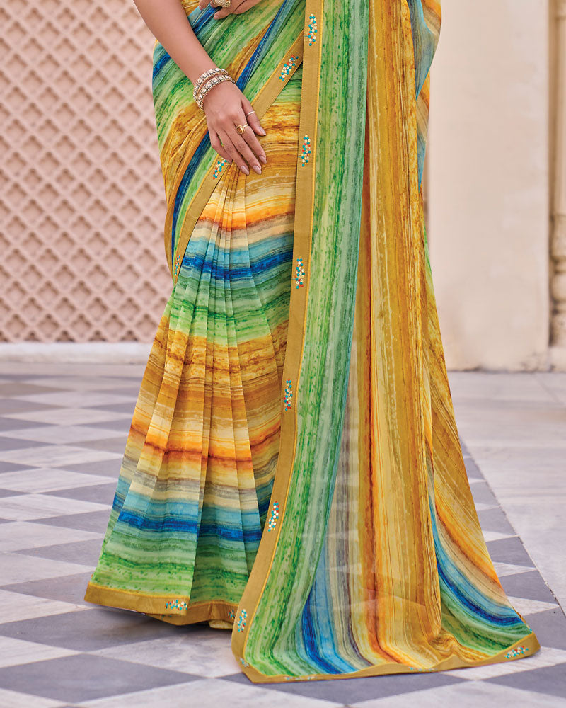 Vishal Prints Multicolor Digital Print Georgette Saree With Fancy Embroidery Border