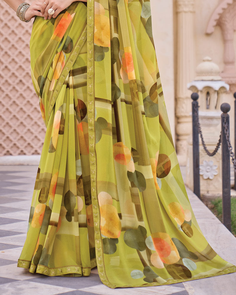 Vishal Prints Ginger Brown Digital Print Georgette Saree With Fancy Embroidery Border