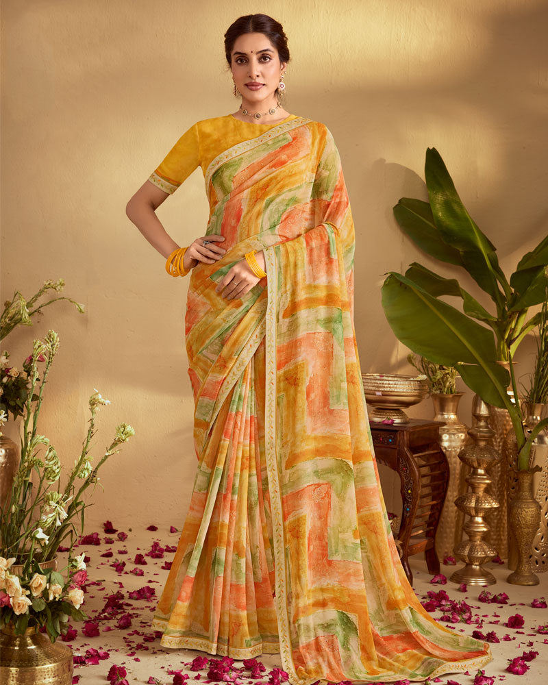 Vishal Prints Multicolor Digital Print Georgette Saree With Fancy Embroidery Border