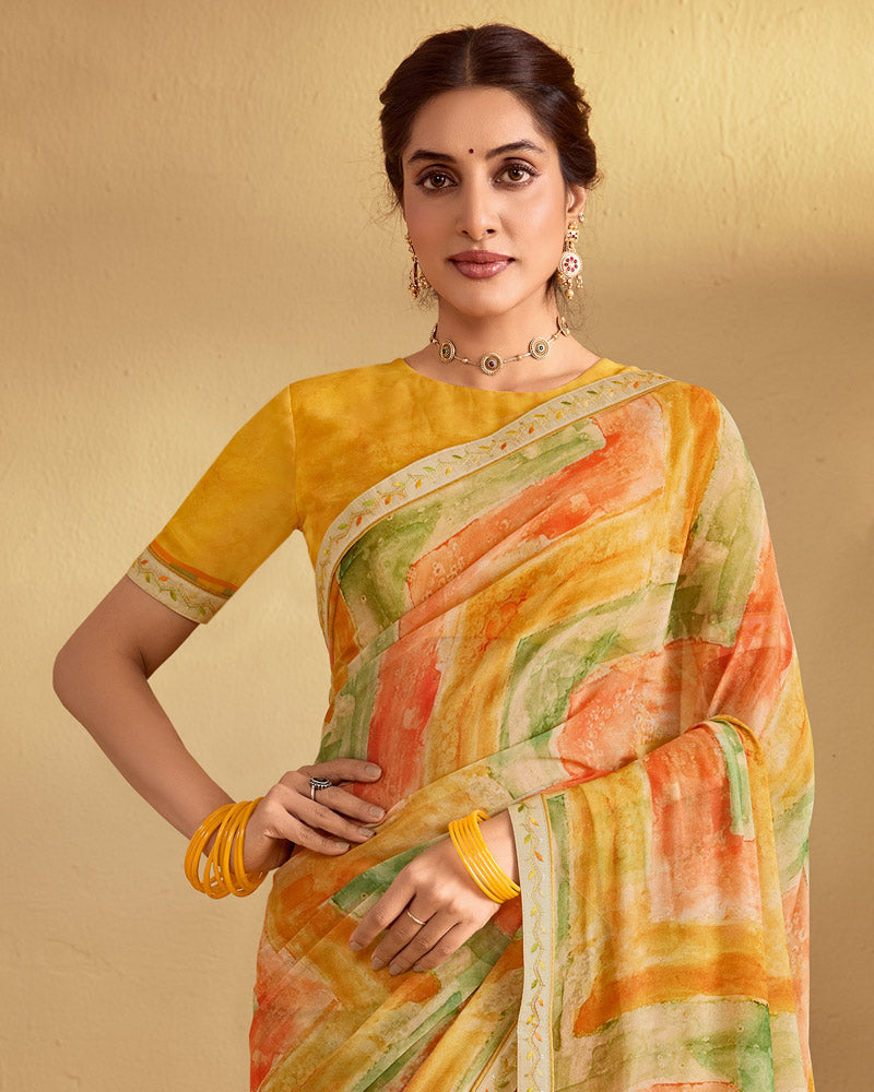 Vishal Prints Multicolor Digital Print Georgette Saree With Fancy Embroidery Border