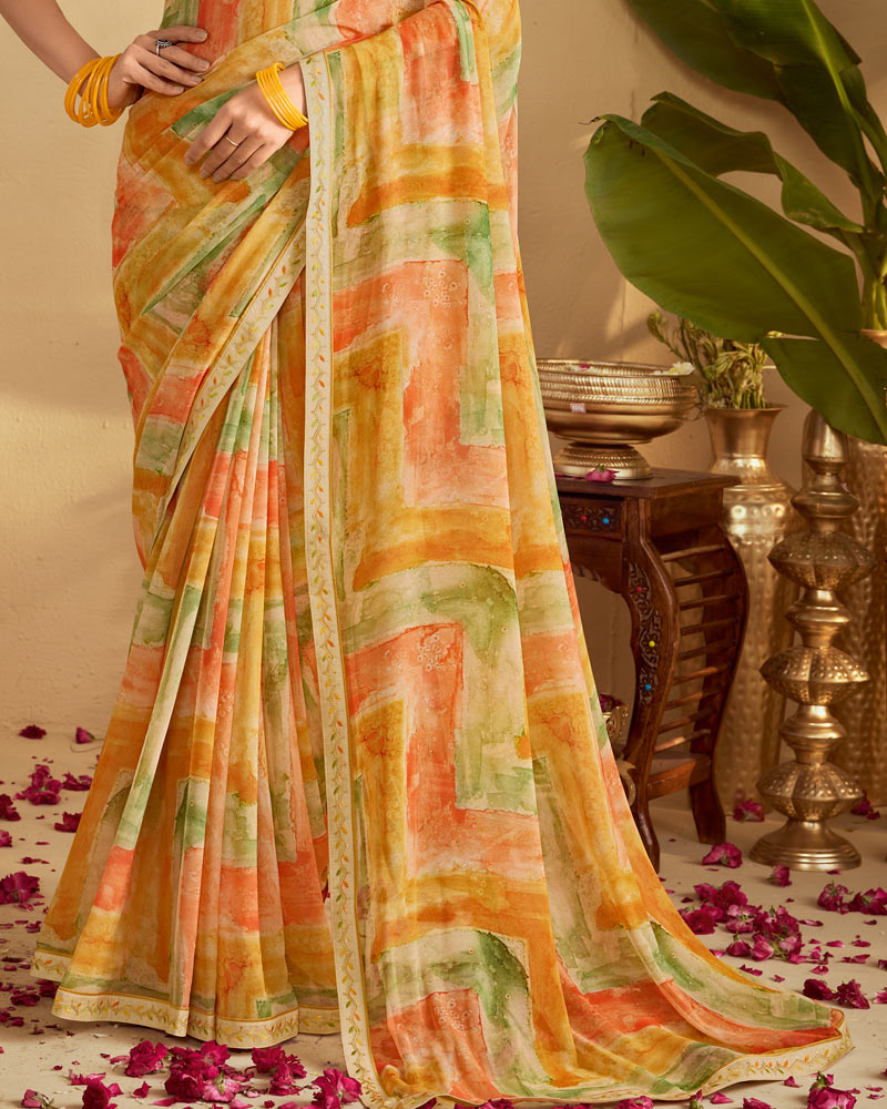 Vishal Prints Multicolor Digital Print Georgette Saree With Fancy Embroidery Border
