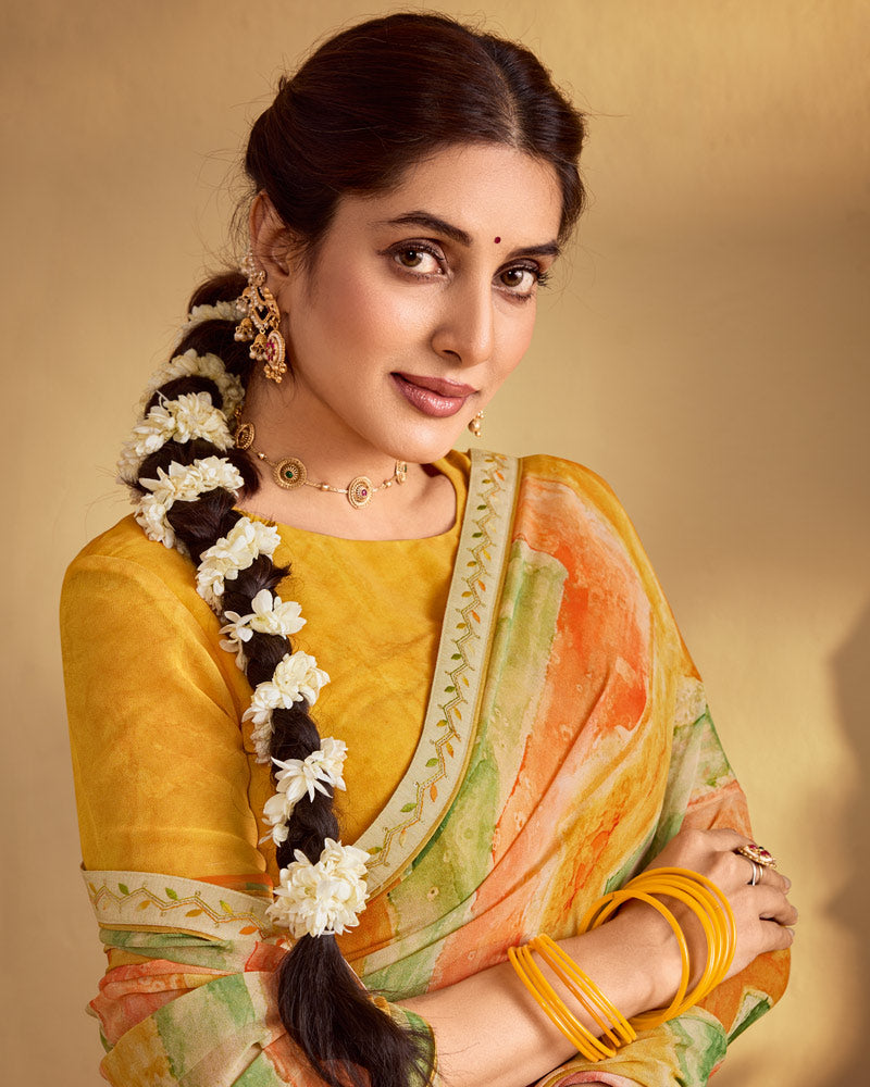 Vishal Prints Multicolor Digital Print Georgette Saree With Fancy Embroidery Border