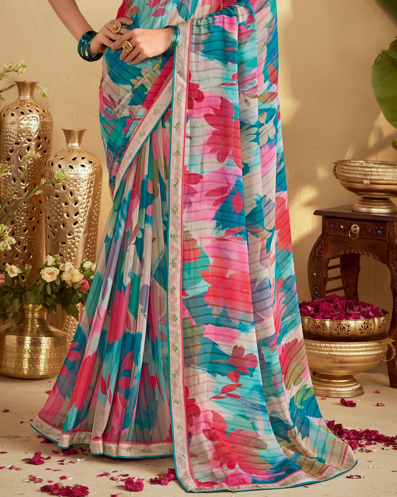Vishal Prints Multicolor Digital Print Georgette Saree With Fancy Embroidery Border
