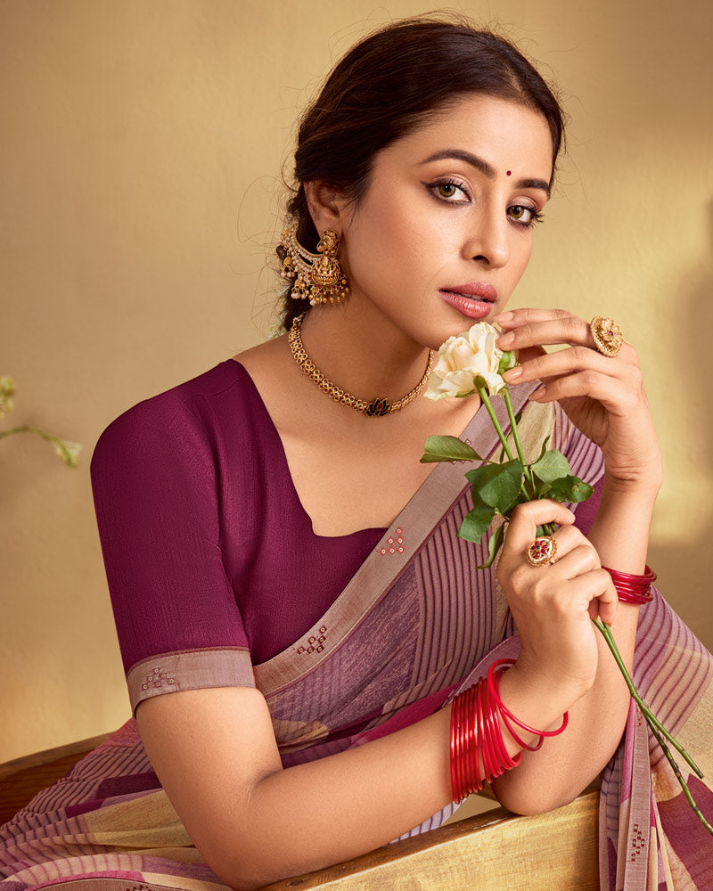 Vishal Prints Oriental Pink Digital Print Georgette Saree With Fancy Embroidery Border