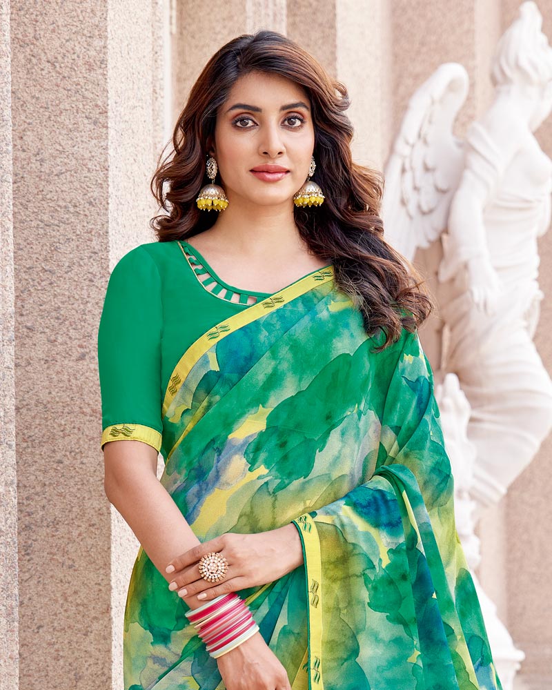 Vishal Prints Tropical Green Digital Print Georgette Saree With Fancy Border