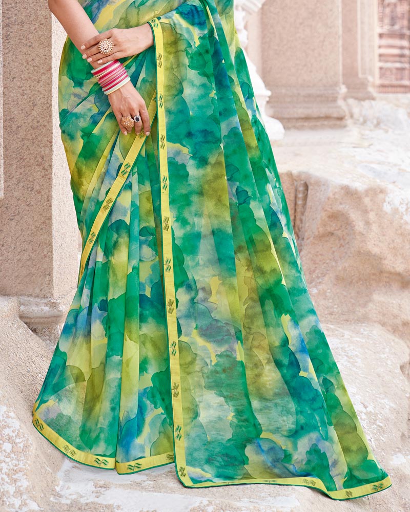 Vishal Prints Tropical Green Digital Print Georgette Saree With Fancy Border