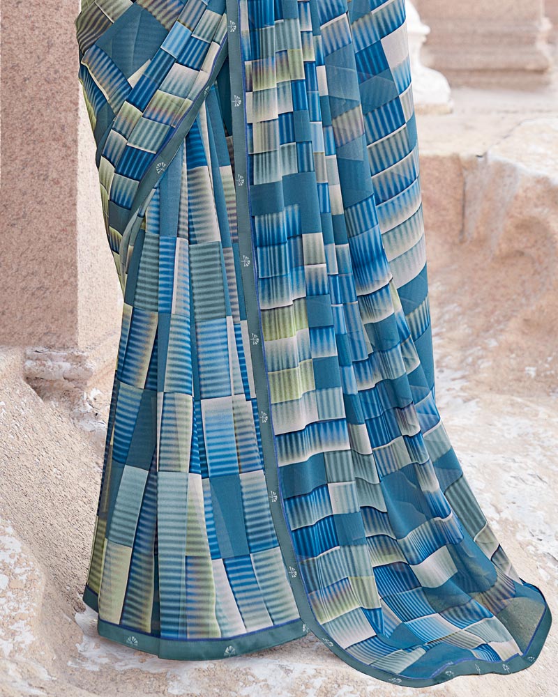 Vishal Prints Dusky Blue Digital Print Georgette Saree With Fancy Border