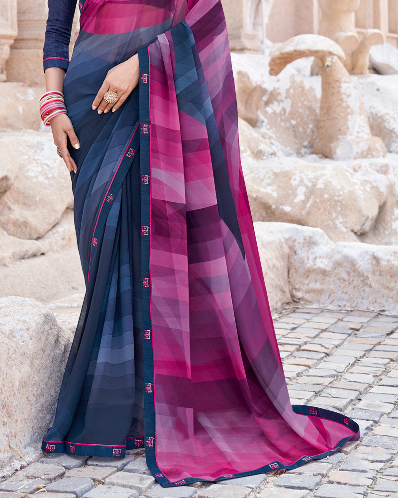 Vishal Prints Royal Fuchsia Digital Print Georgette Saree With Fancy Border