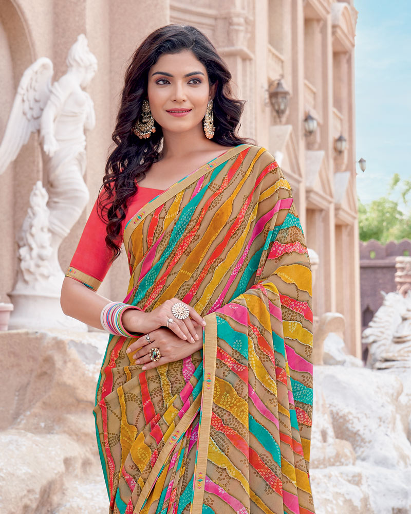 Vishal Prints Multicolor Digital Print Georgette Saree With Fancy Border