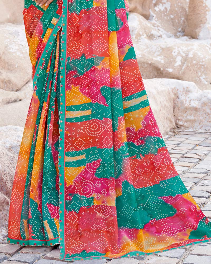 Vishal Prints Multicolor Bandhani Print Georgette Saree With Fancy Border