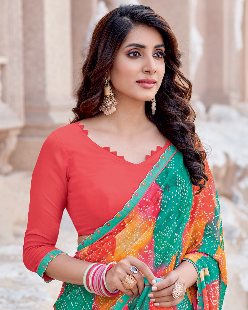 Vishal Prints Multicolor Bandhani Print Georgette Saree With Fancy Border