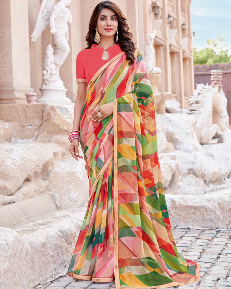 Vishal Prints Multicolor Digital Print Georgette Saree With Fancy Border