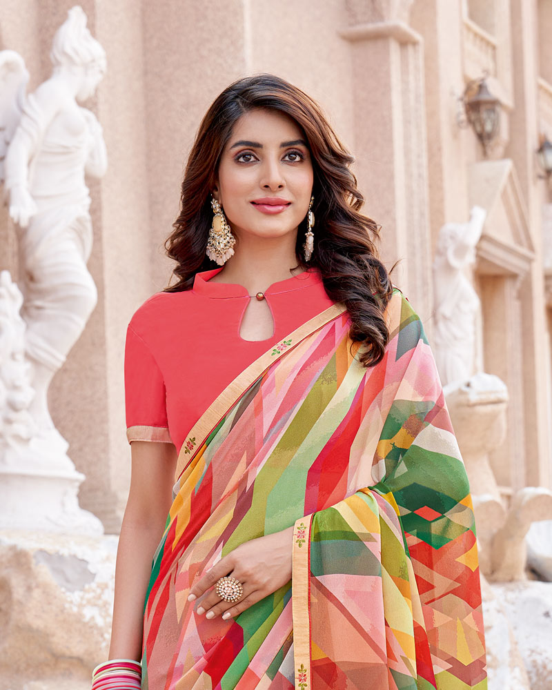 Vishal Prints Multicolor Digital Print Georgette Saree With Fancy Border