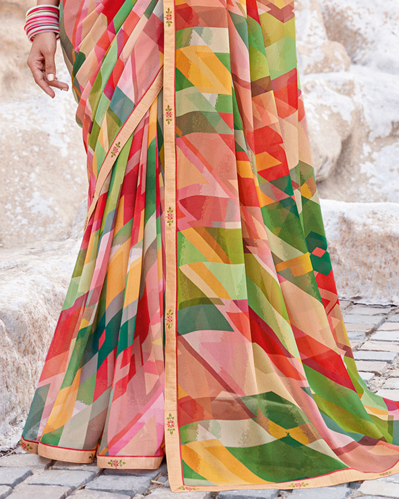 Vishal Prints Multicolor Digital Print Georgette Saree With Fancy Border