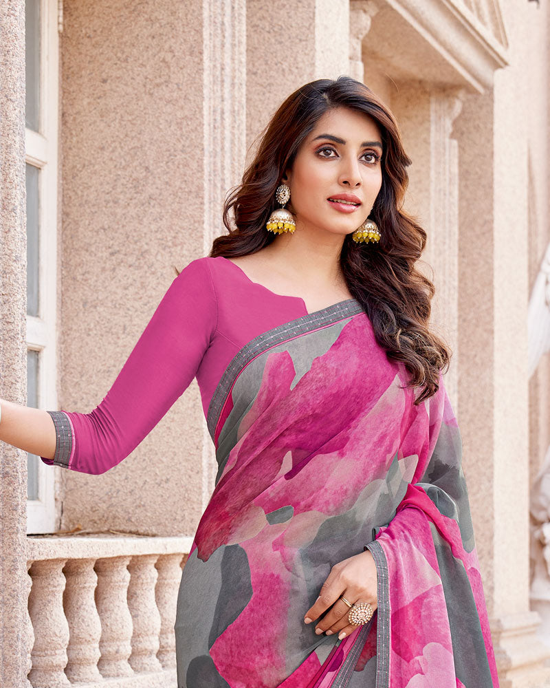 Vishal Prints Light Magenta Digital Print Georgette Saree With Fancy Border