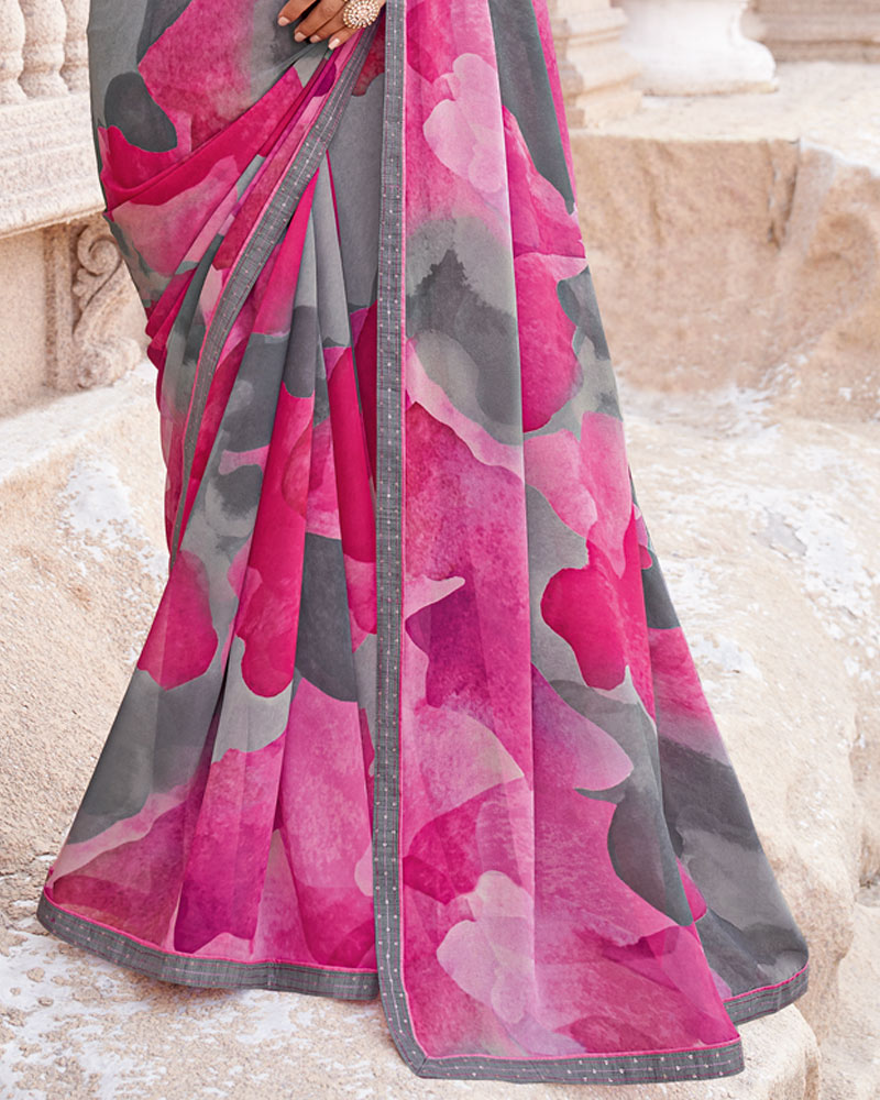 Vishal Prints Light Magenta Digital Print Georgette Saree With Fancy Border